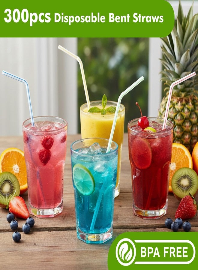 TOMNK 300PCS Tomnk Disposable Plastic Drinking Straws - Flexible Straws Disposable 8.3" Long, Colorful Plastic Striped Assorted Colors for Home Use Milk Juice Drinks - Image 2